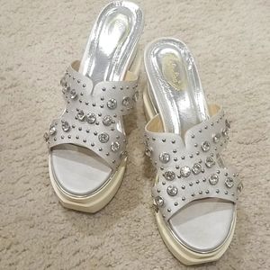 Silver platform studded sandals